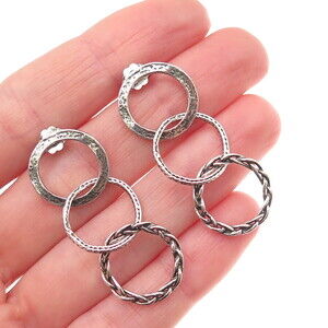 Didae 925 Sterling Silver Vintage Israel Interlocked Circle Dangle Earrings